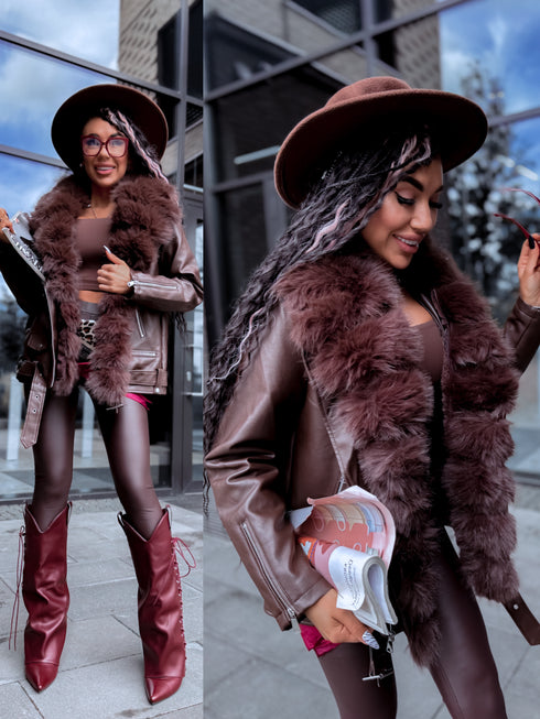 Choco jacket with brown fur "LUX FUR" FL47